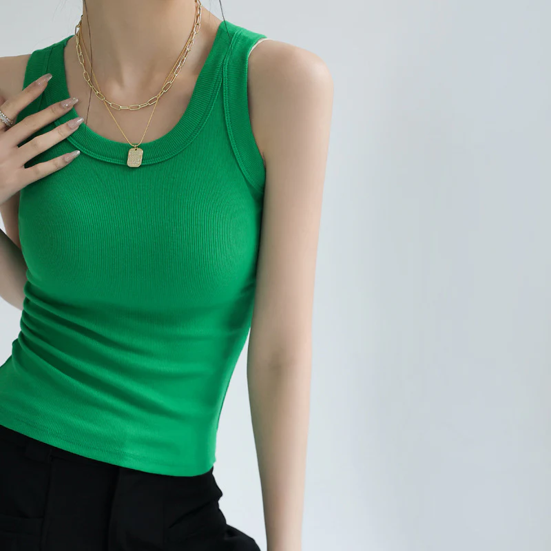 Aqua Solid Ribbed Tank Top - Image 2