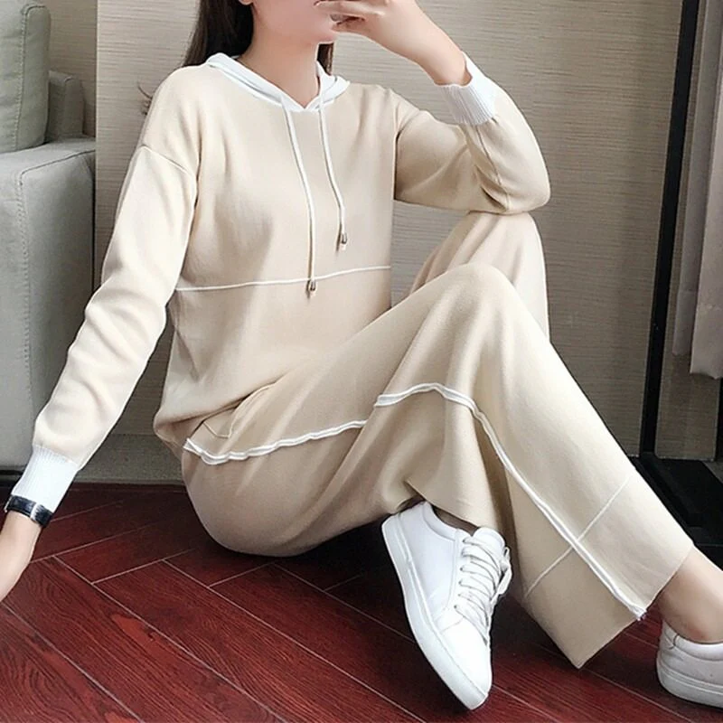 Beige Contrast Striped Hoodie Co-Ord Set - Image 3