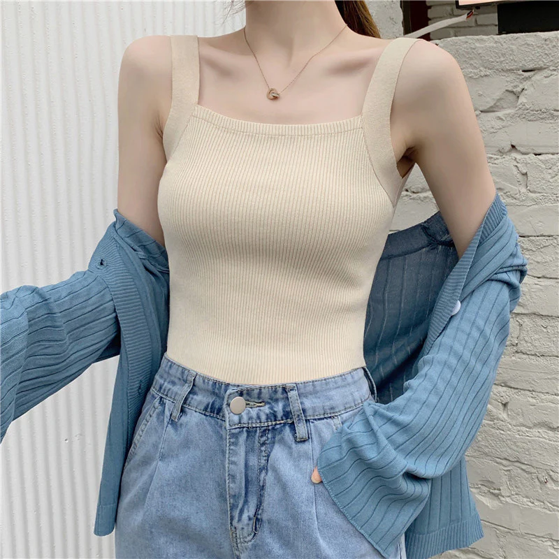 Beige Flat Sqaure Neck Tank Top - Image 2
