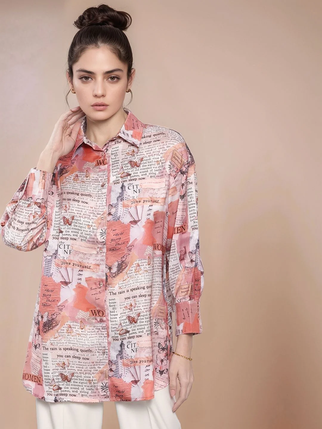 Beige Full Sleeve Abstract Printed Shirt