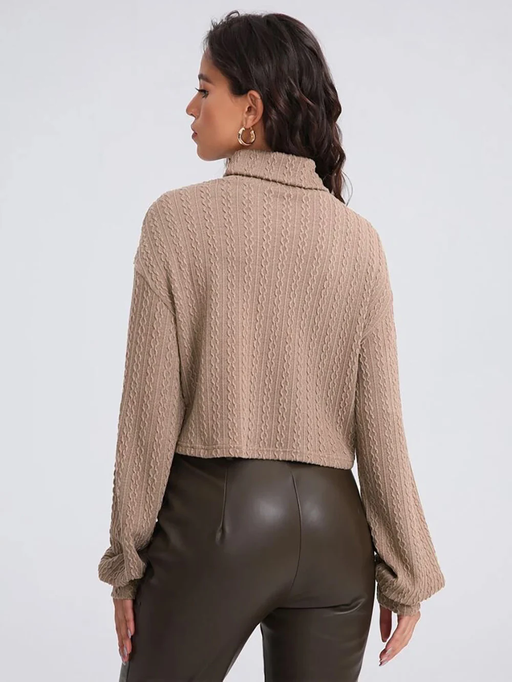 Beige Full Sleeve Mock Neck Textured Sweatshirt - Image 2