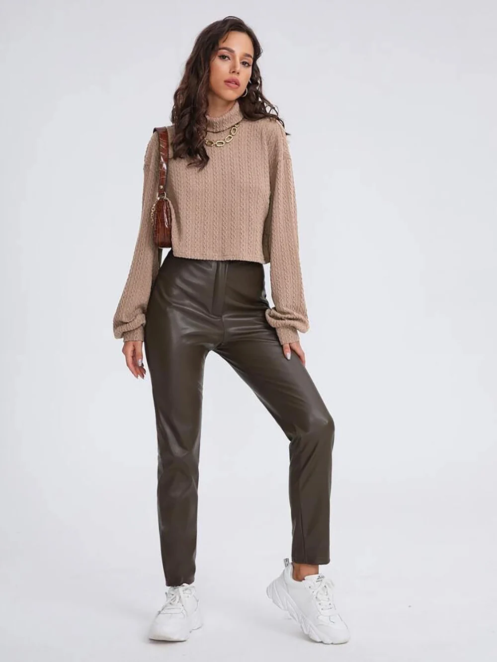 Beige Full Sleeve Mock Neck Textured Sweatshirt - Image 3