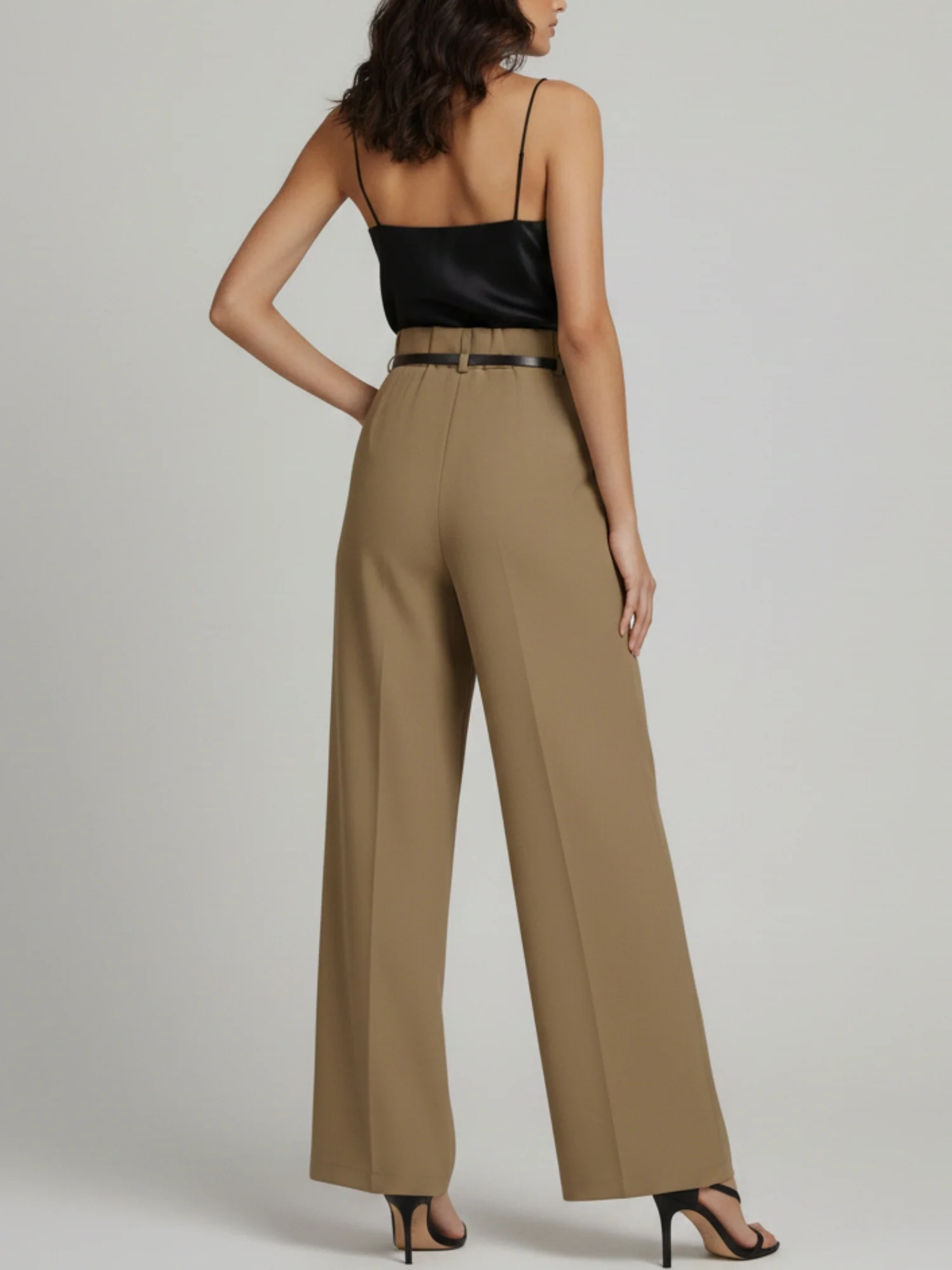 Beige High Waist Front Pleated Pant - Image 3