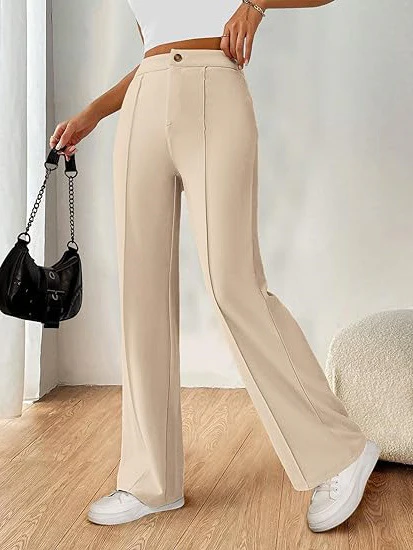 Beige High Waist Pin Tucked Pant - Image 3