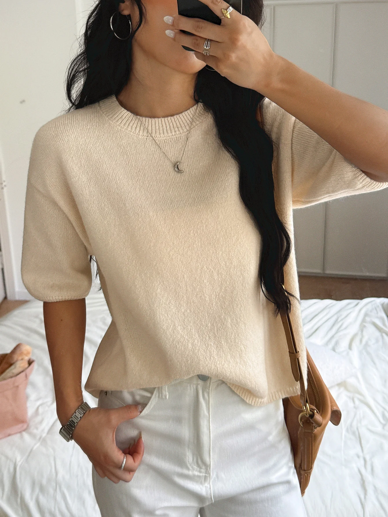 Beige Solid Casual Pull Over - Image 3