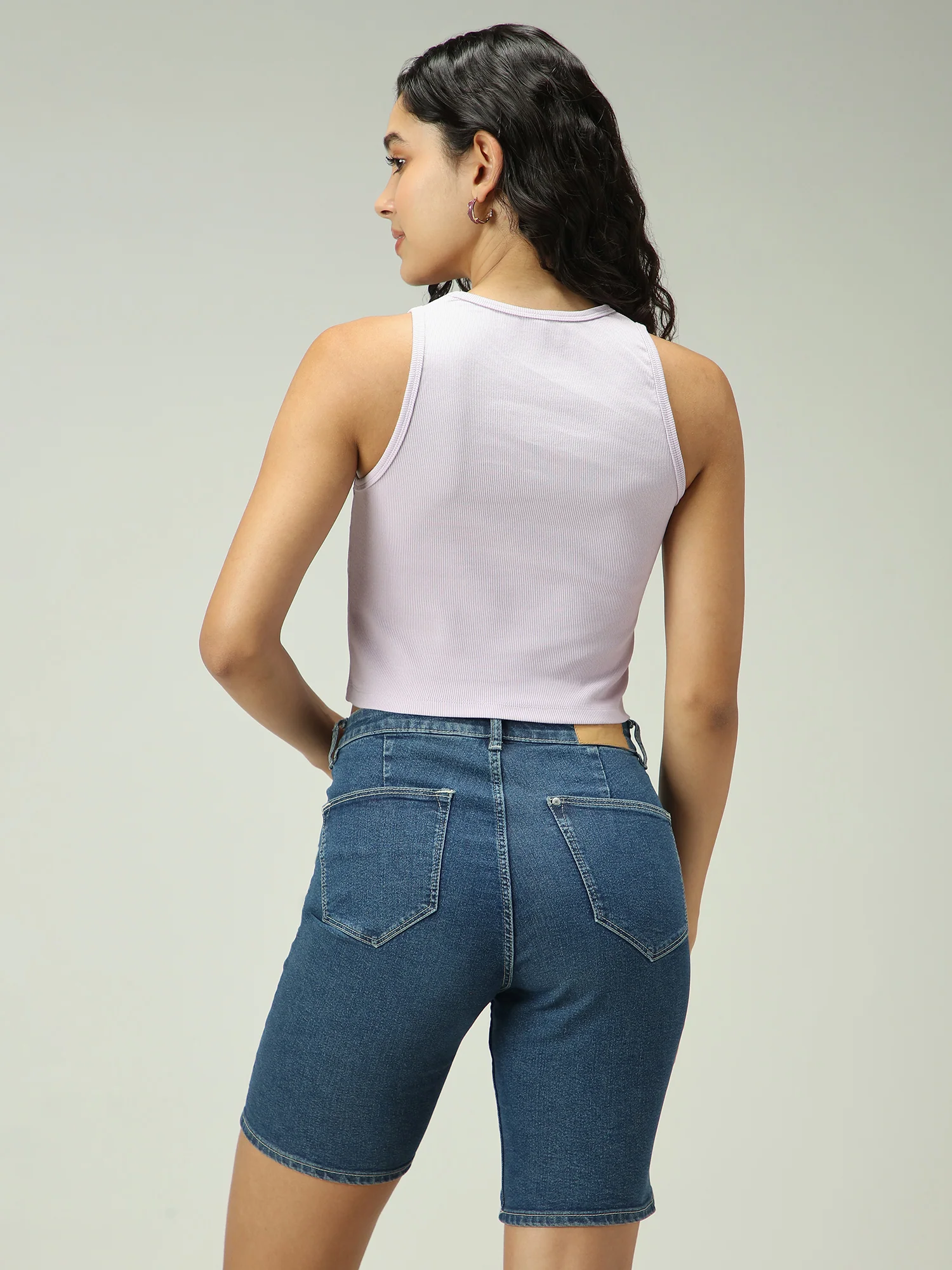 Beige Solid Embroidered Tank Top - Image 2