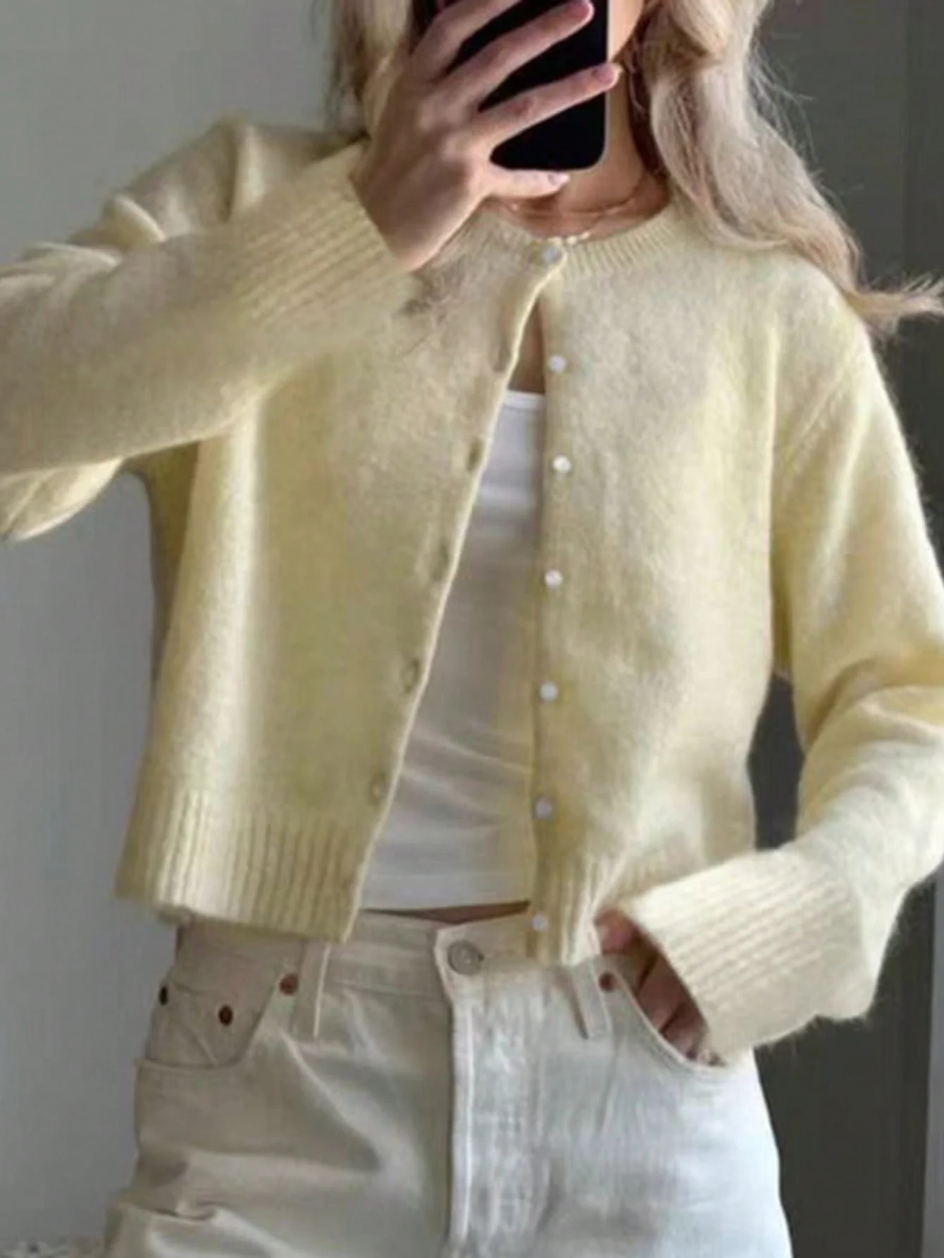 Beige Solid Full Sleeved Casual Pull Over - Image 2