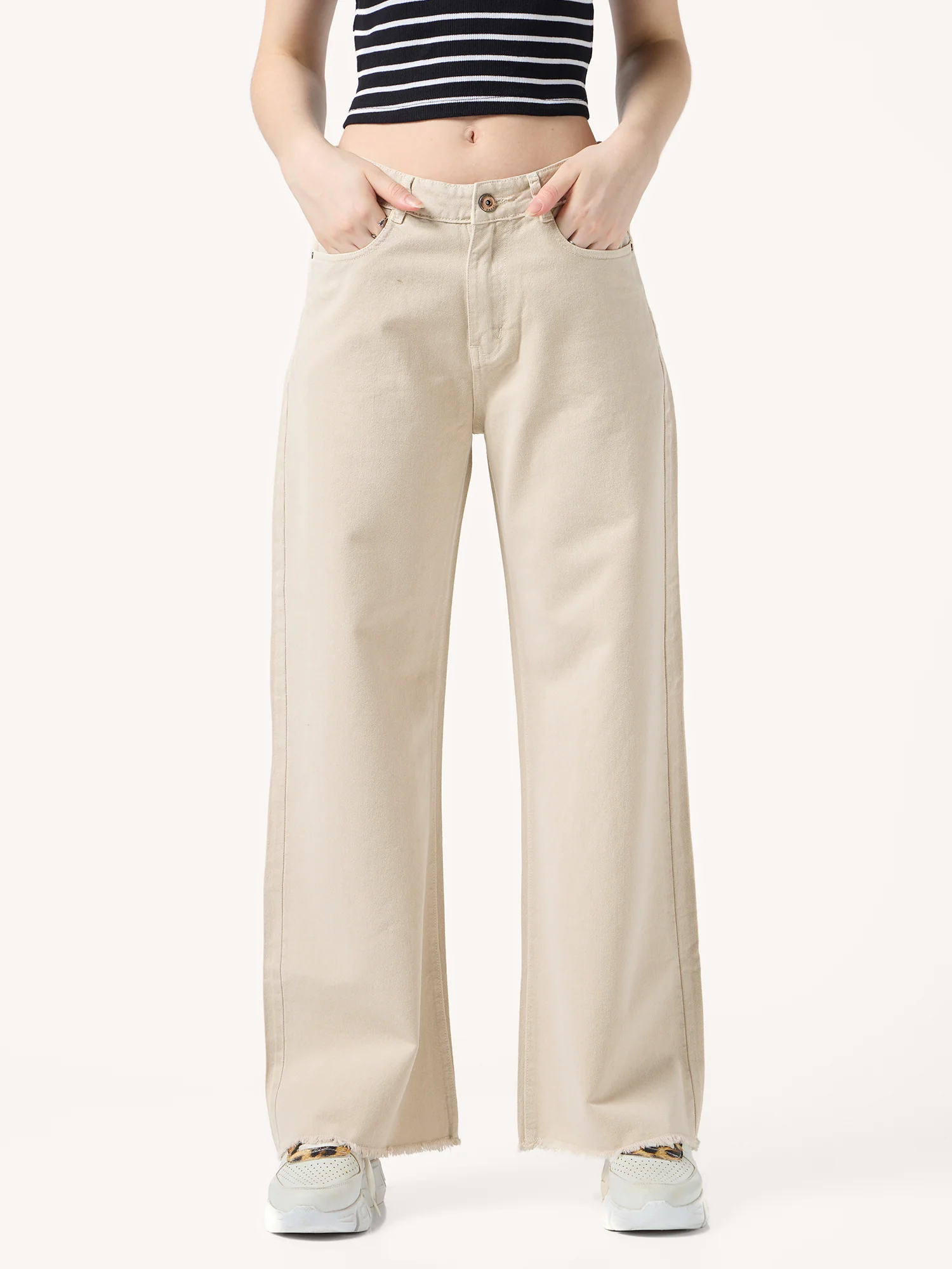 Beige Straight Fit Jeans