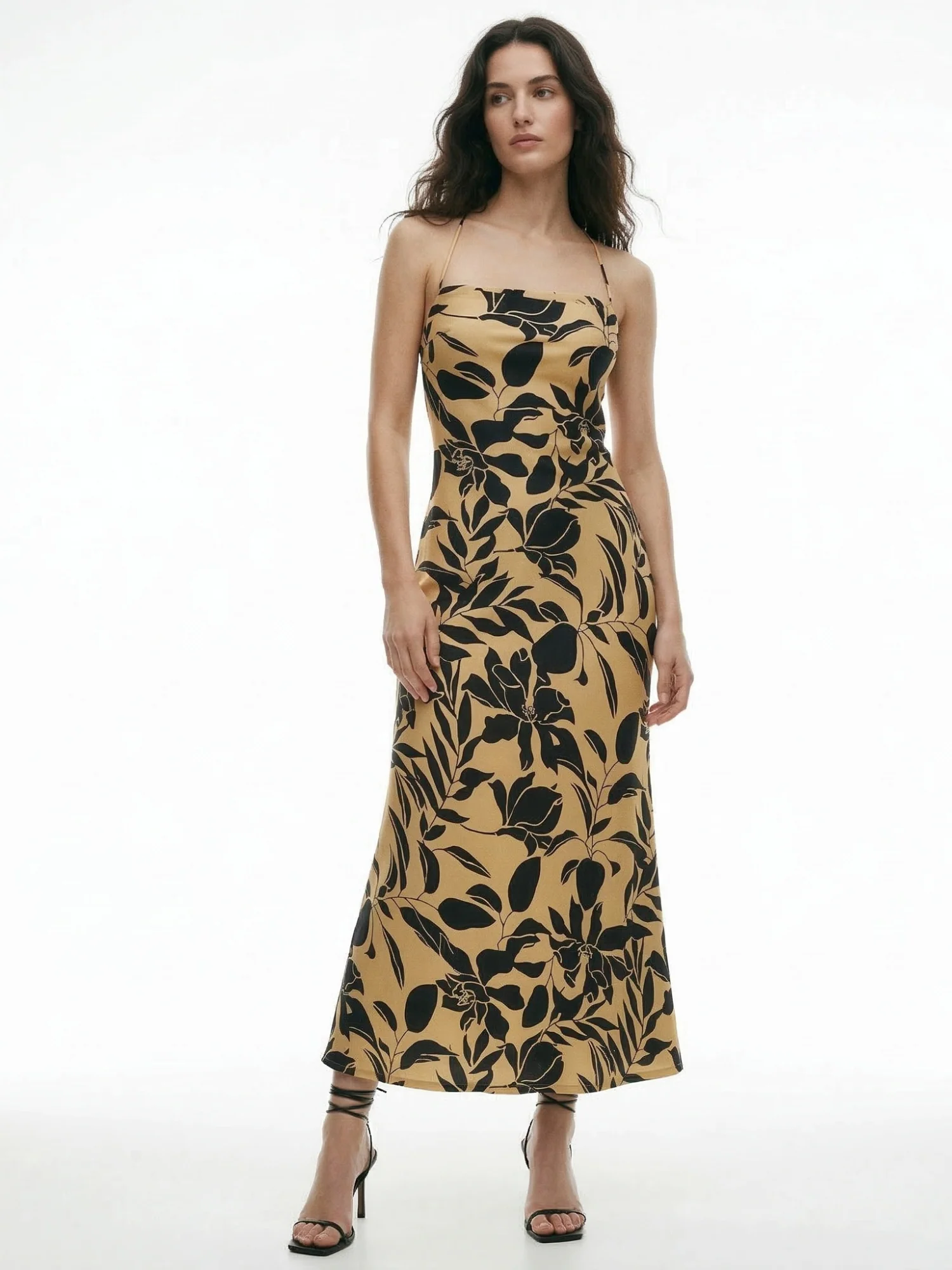 Beige Strappy All Over Printed Maxi Dress