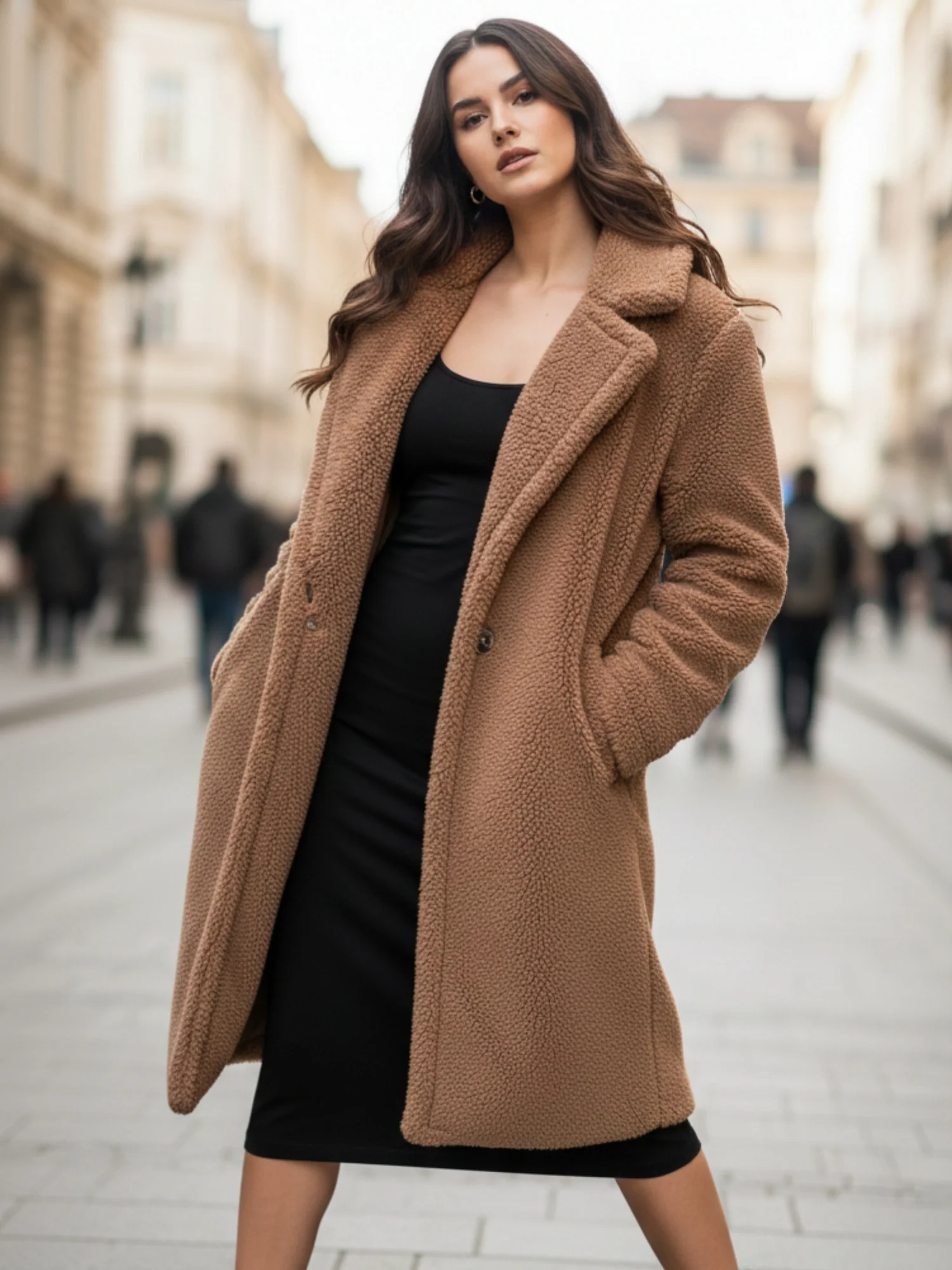 Beige Teddy Fur Collared Coat - Image 3