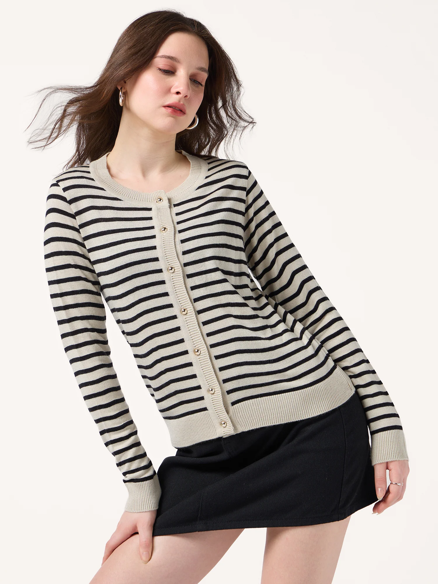 Beige Thin Striped Cardigan