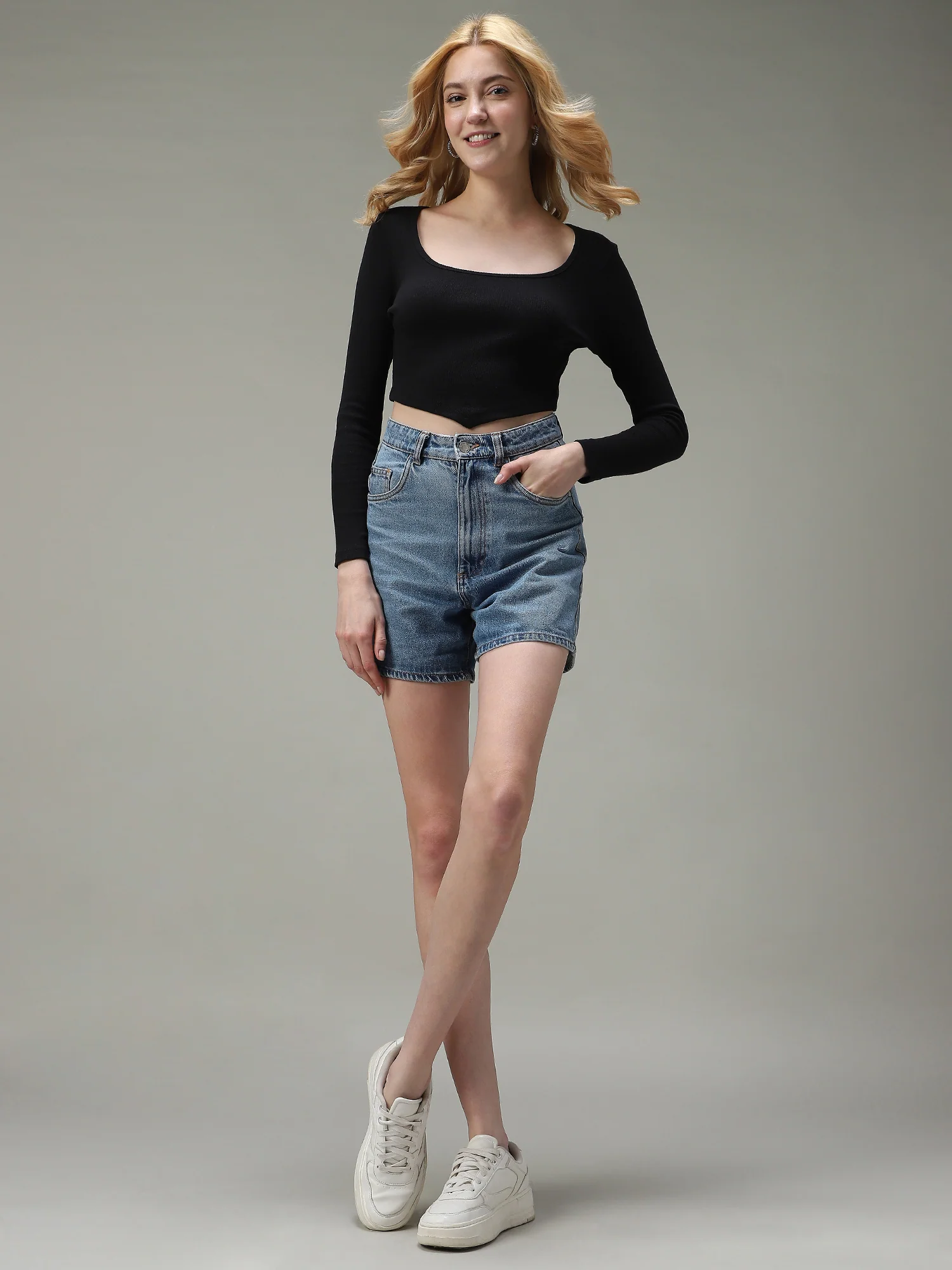 Black Assymetric Hem Scoop Neck Knit Top - Image 6