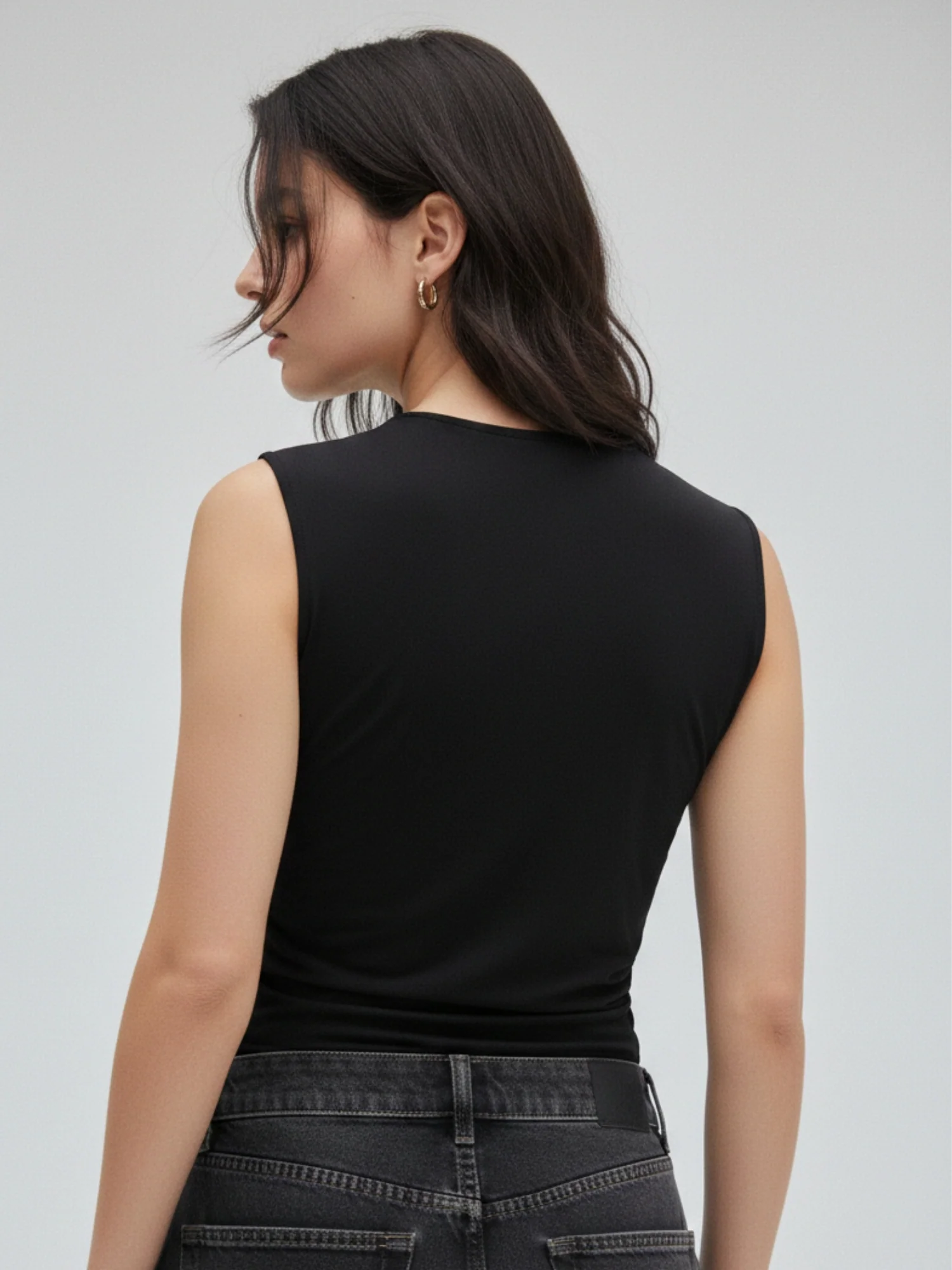 Black Asymmetric Neck With Side And Sleeve Ruching - Image 6