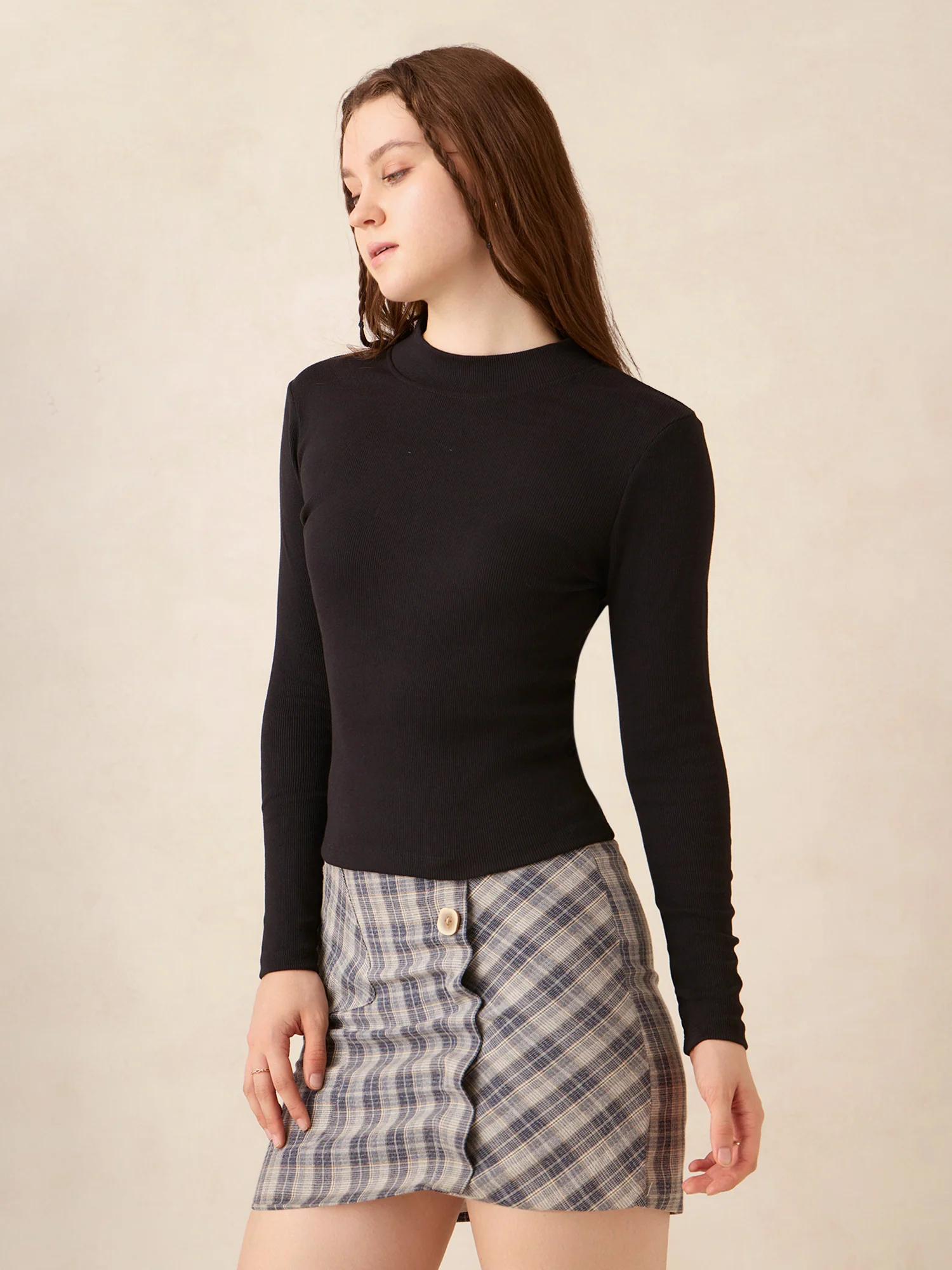 Black Basic Solid Fitted Ribbed Top - Image 3