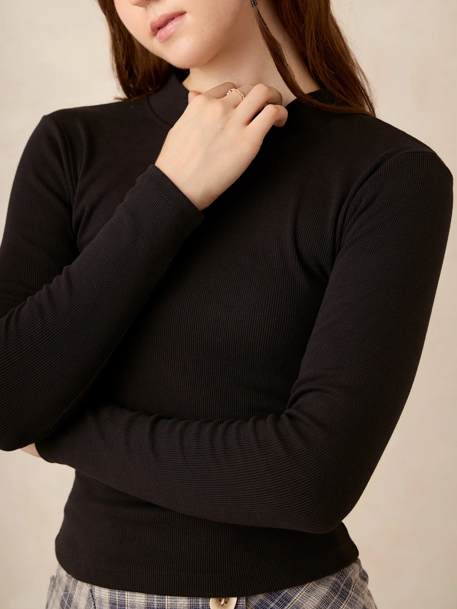 Black Basic Solid Fitted Ribbed Top - Image 4