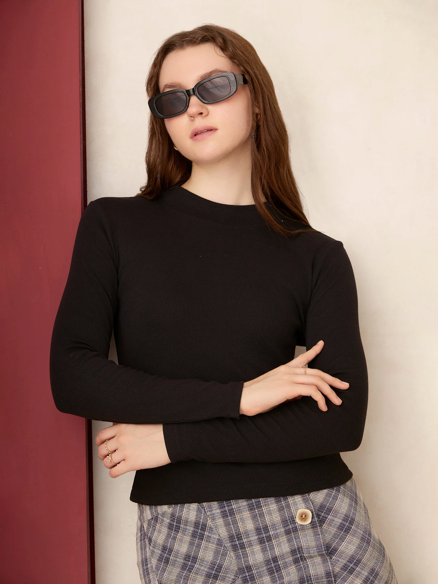 Black Basic Solid Fitted Ribbed Top - Image 6