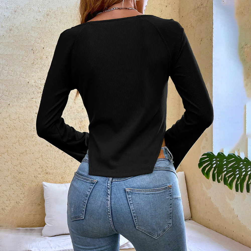 Black Bell Sleeve Side Slit Top - Image 2