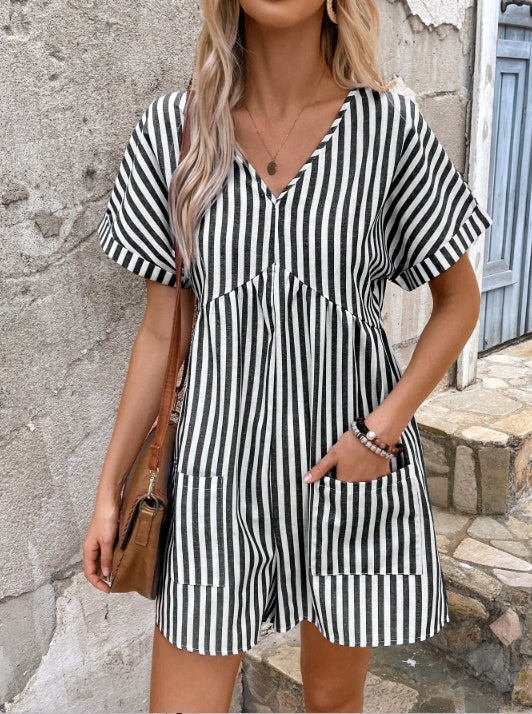 Black Black And White Stripe Playsuit - Image 2