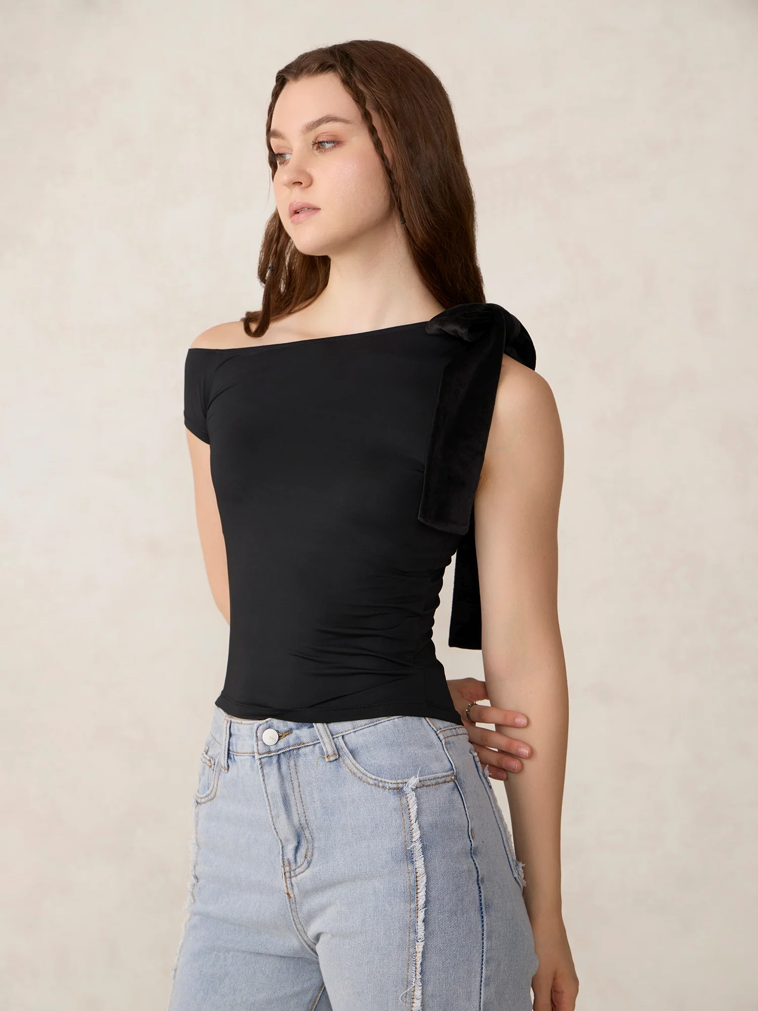 Black Bow Tie Up Knit Top - Image 3