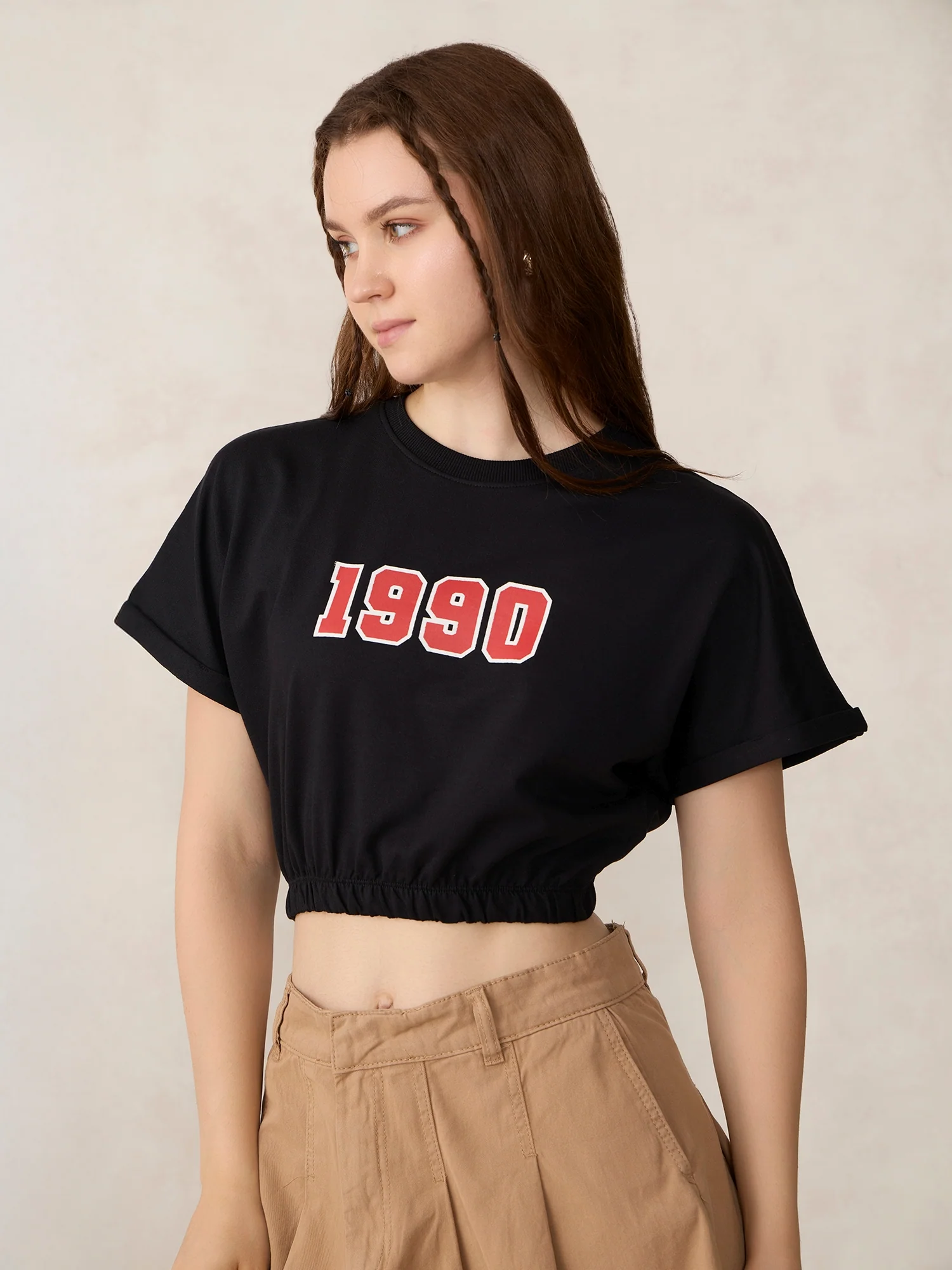 Black Boxy Cropped Elasticated Hem Sweatshirt - Image 3