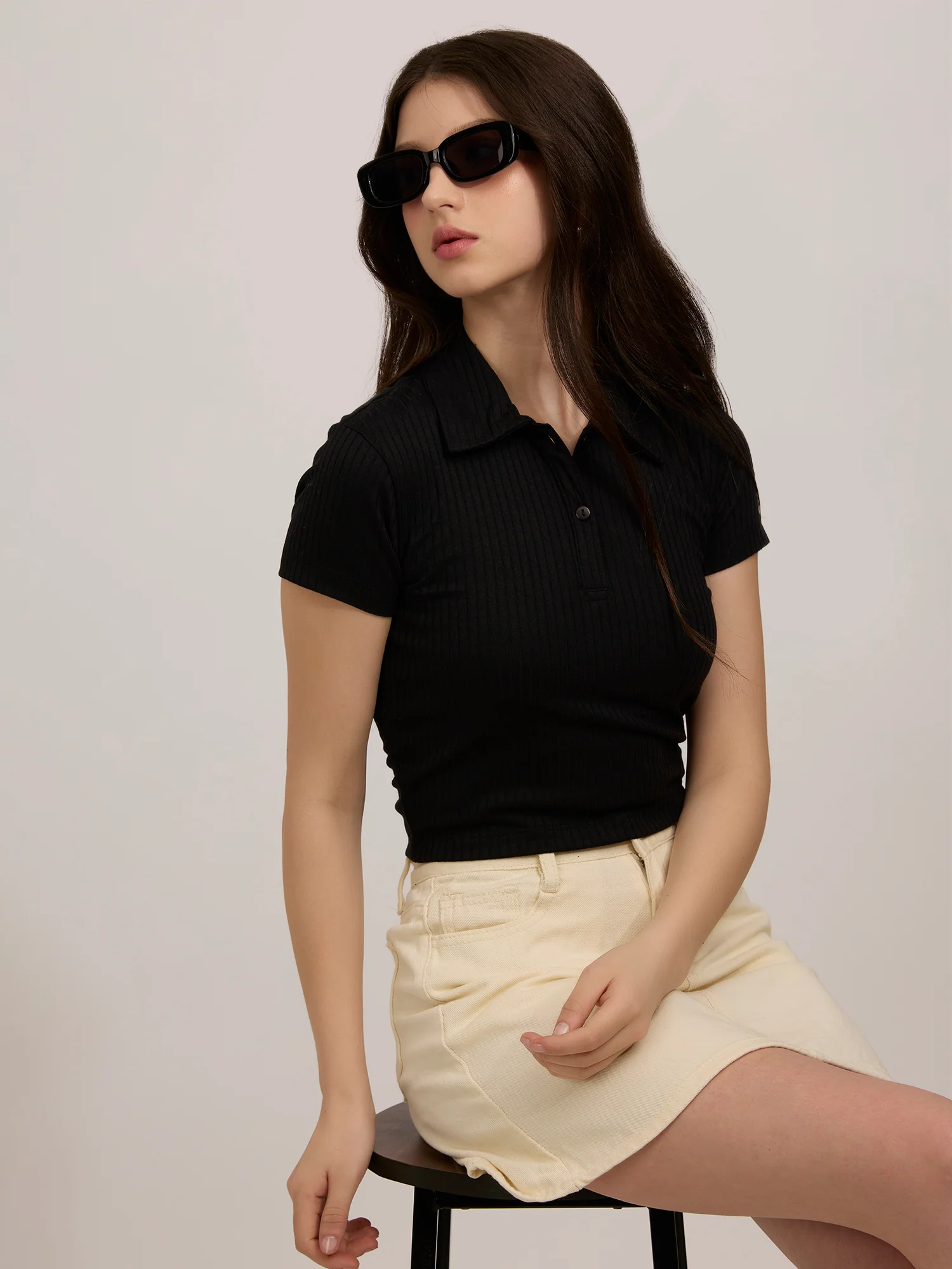 Black Button Down Collared Top
