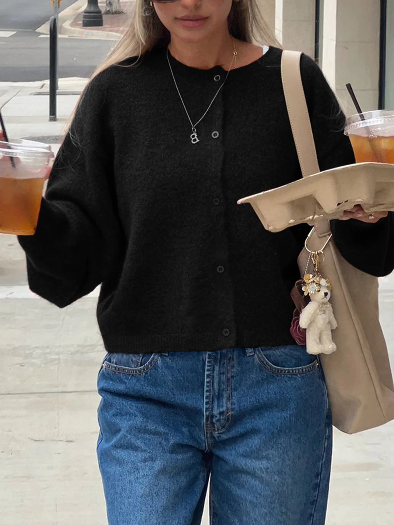 Black Button Down Slouchy Cardigan - Image 3