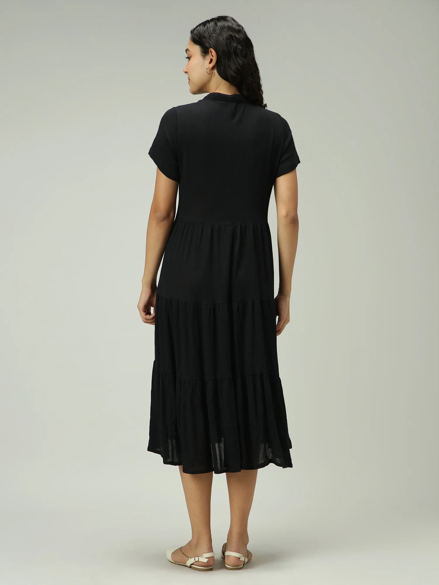 Black Button Down Tiered Midi - Image 2