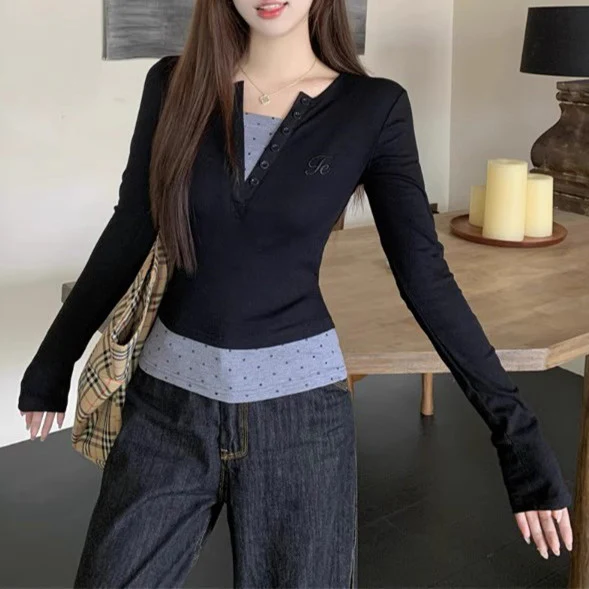 Black Buttoned Down Ribbed Top - Image 2
