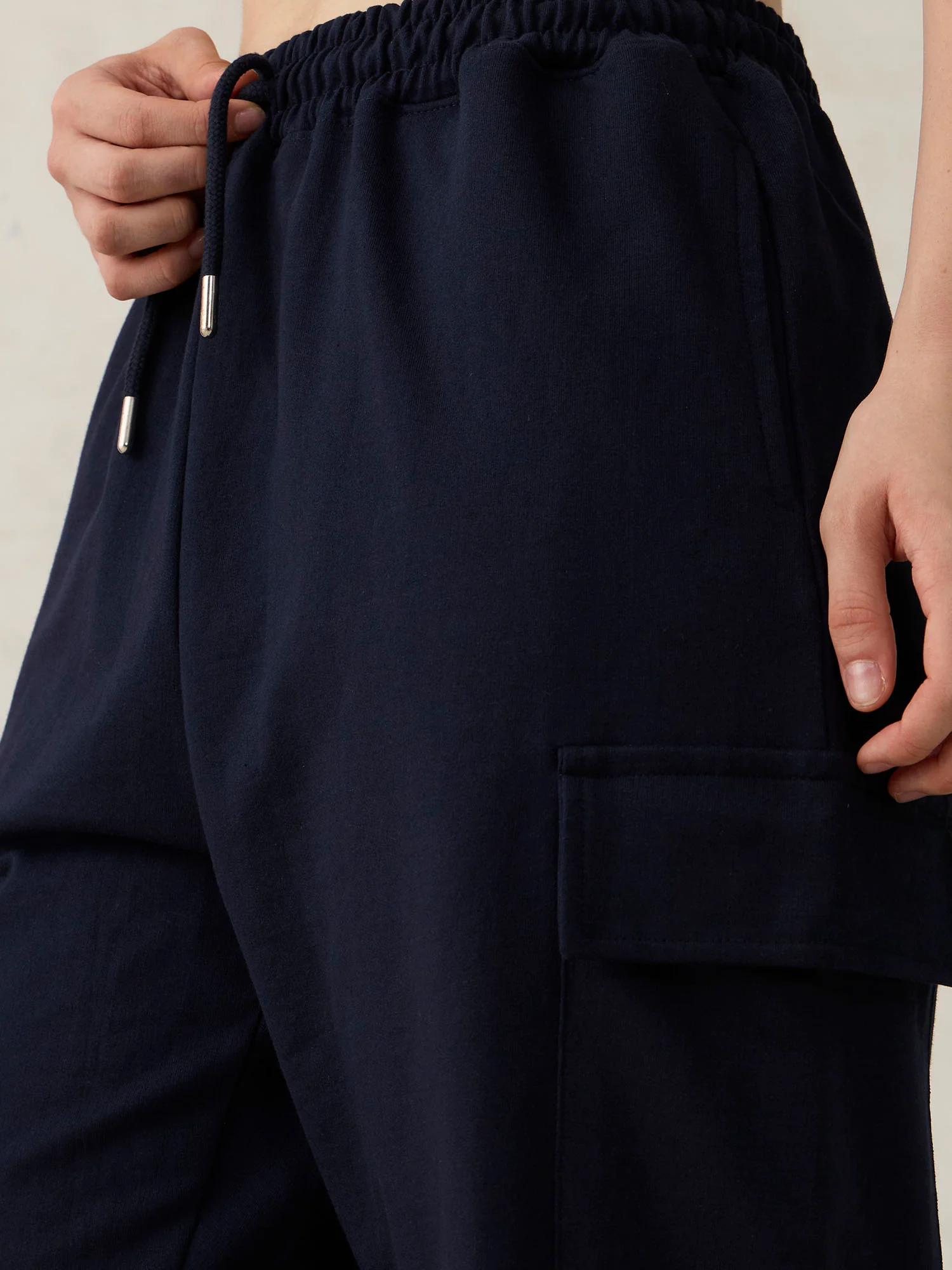 Navy Blue Cargo Pocket Wide Leg Sweatpants - Image 4
