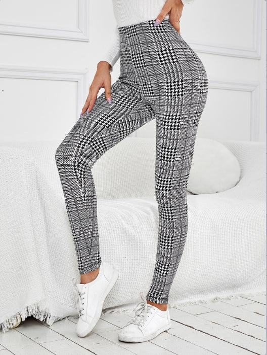 Black Check Fitted Leggings - Image 2