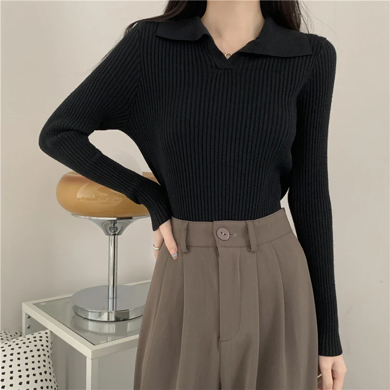 Black Collared Full Sleeve Knit Top - Image 3