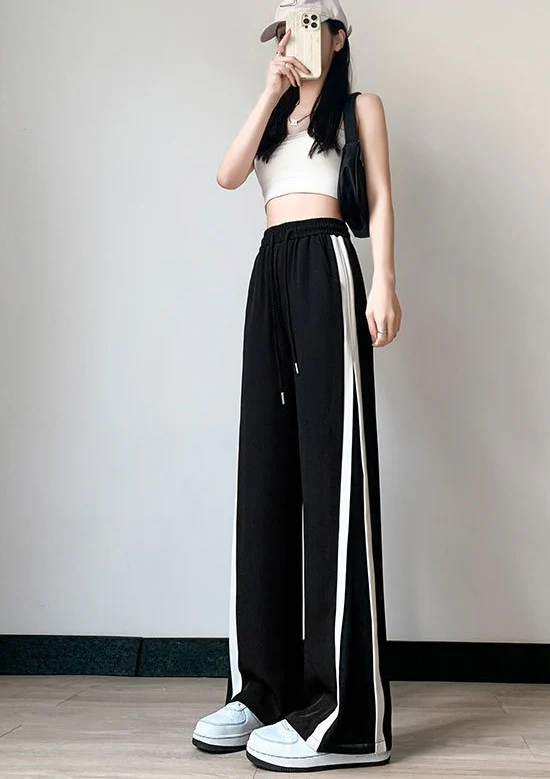 Black Contrast Stripe Elasticated Sweatpants - Image 2