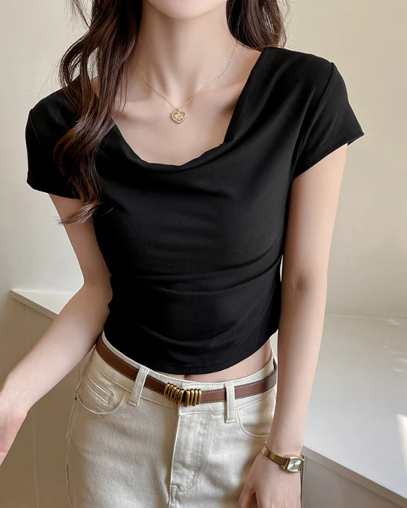 Black Cowl Neck T-Shirt - Image 3