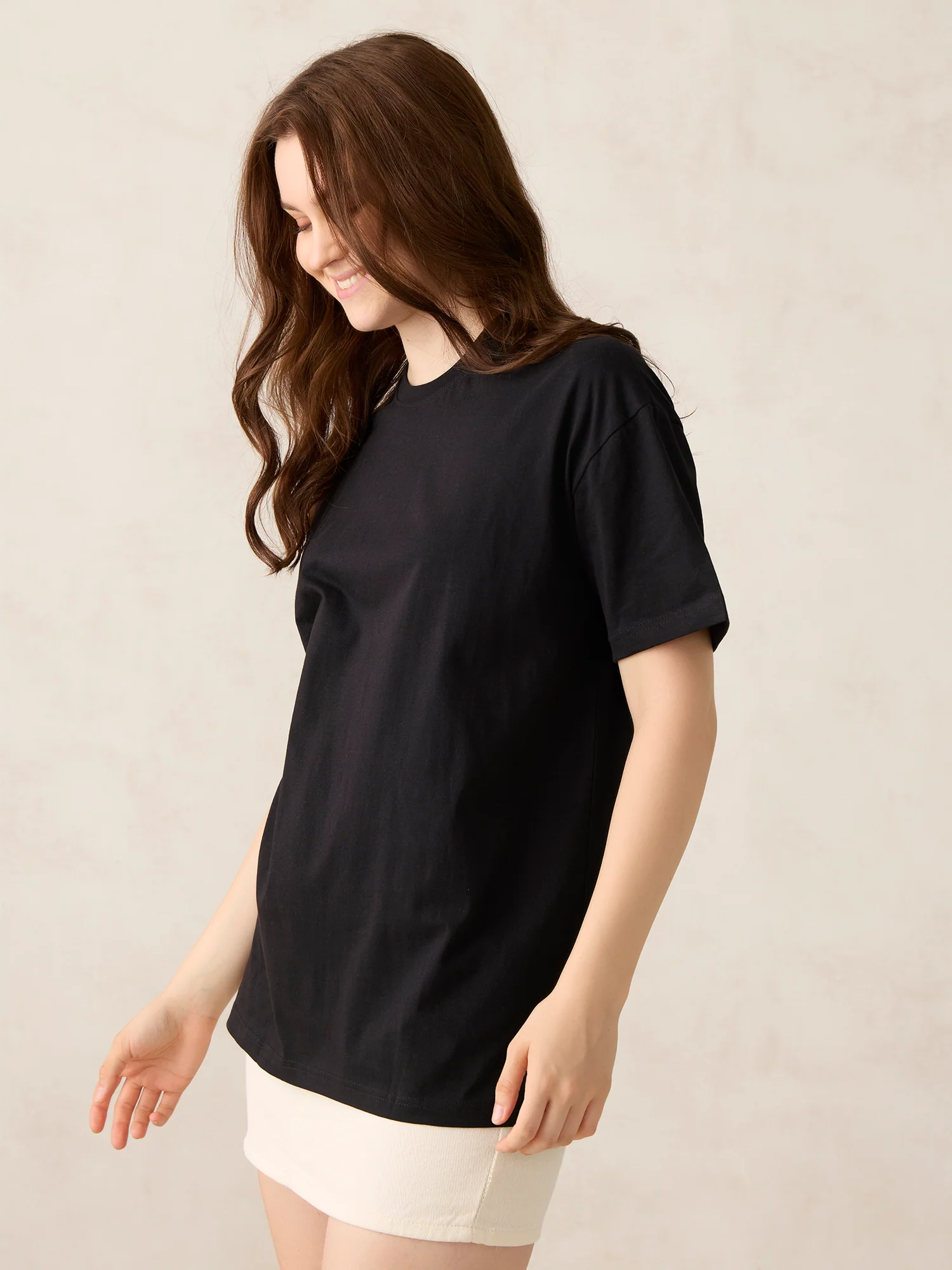 Black Crew Neck Solid Oversized T-Shirt - Image 4
