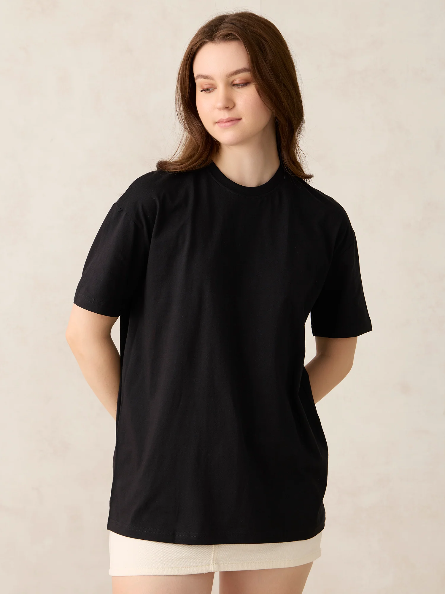Black Crew Neck Solid Oversized T-Shirt - Image 5