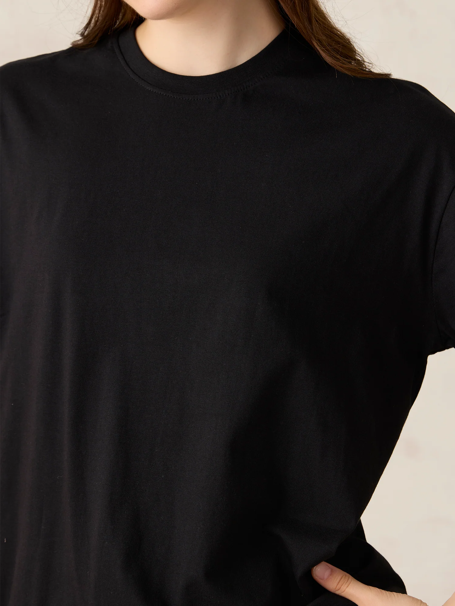Black Crew Neck Solid Oversized T-Shirt - Image 6