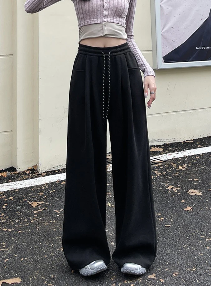 Black Elasticated Drawstring Baggy Fit Joggers - Image 3