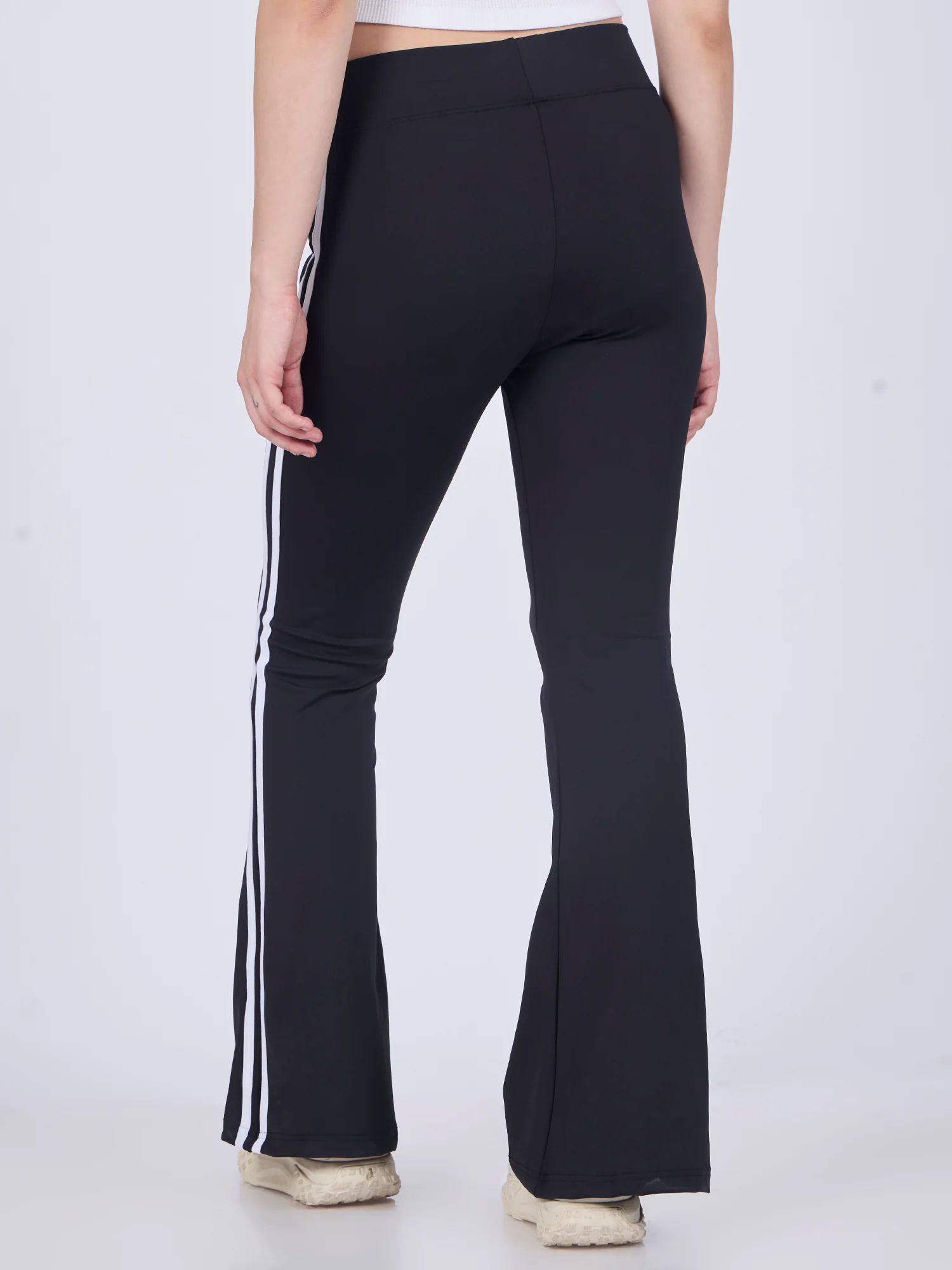 Black Flared Contrast Striped Leggings - Image 2