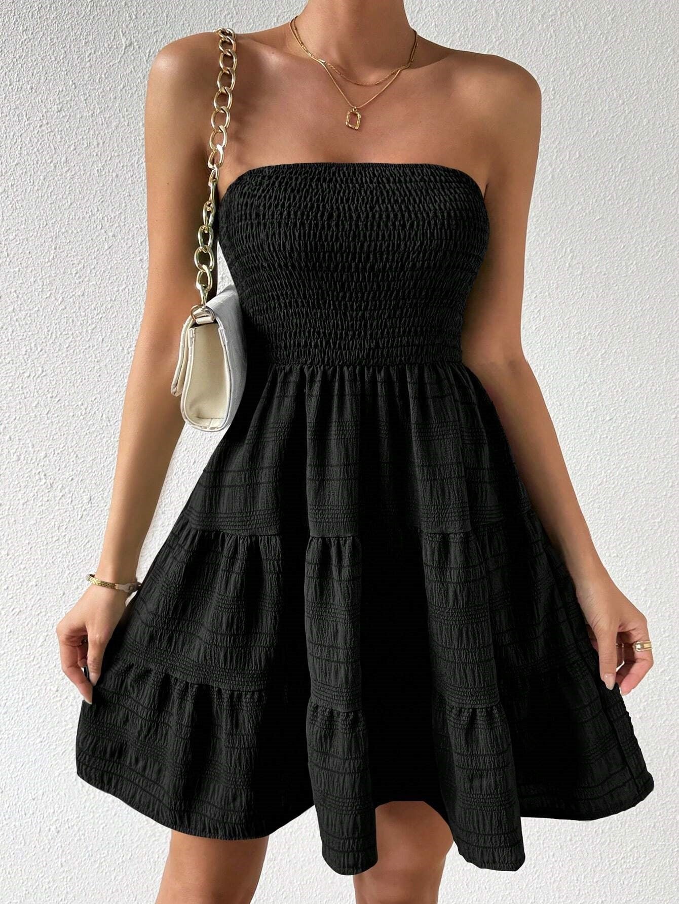 Black Front Ruched Tiered Dress - Image 6
