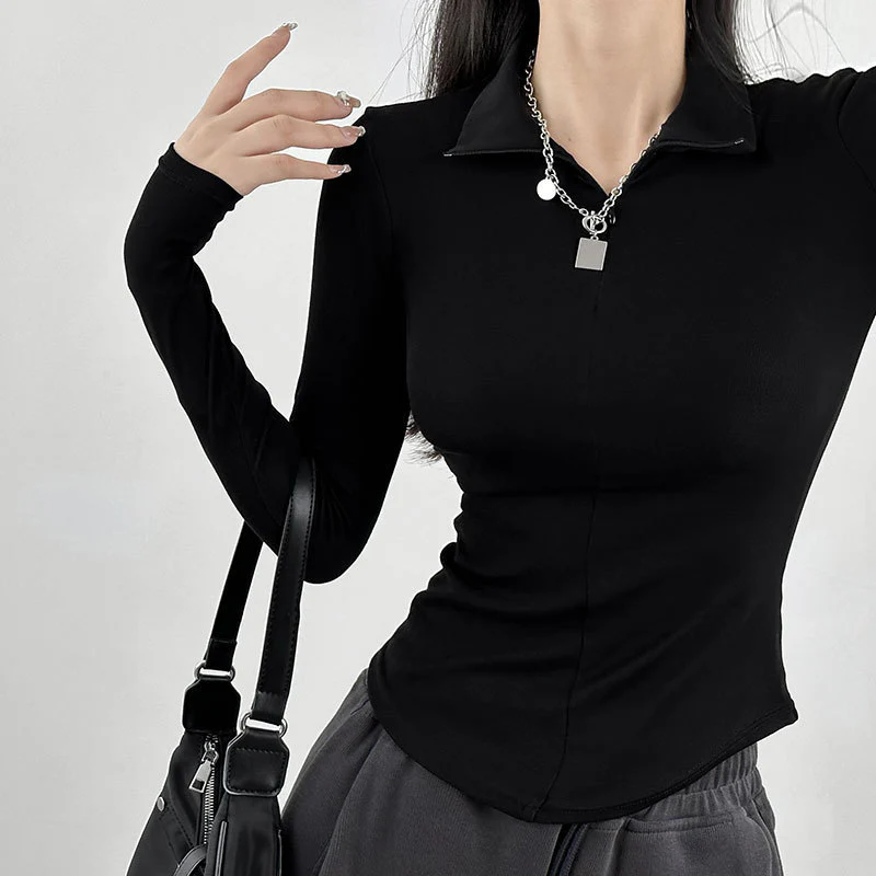 Black Front Zip Full Sleeved T-Shirt - Image 3