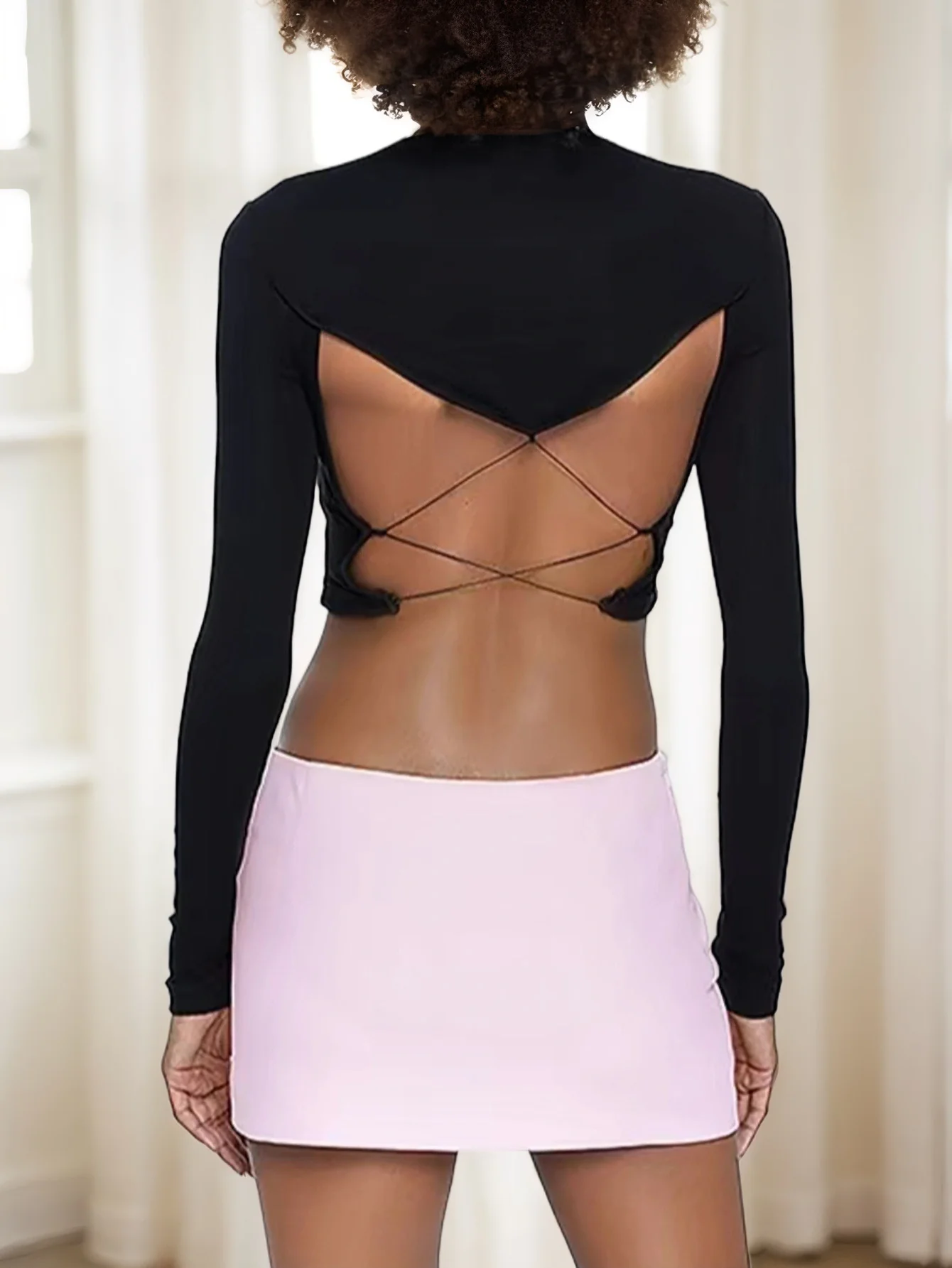 Black Full Sleeve Backless Top - Image 2
