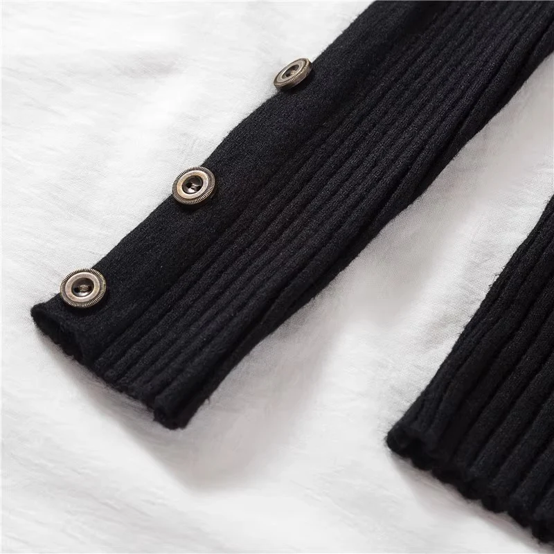 Black Full Sleeve Button Trim Fitted Sweaters - Image 3