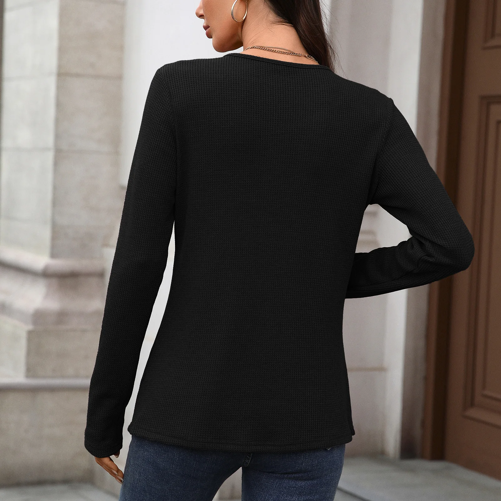 Black Full Sleeve Buttoned Top - Image 2