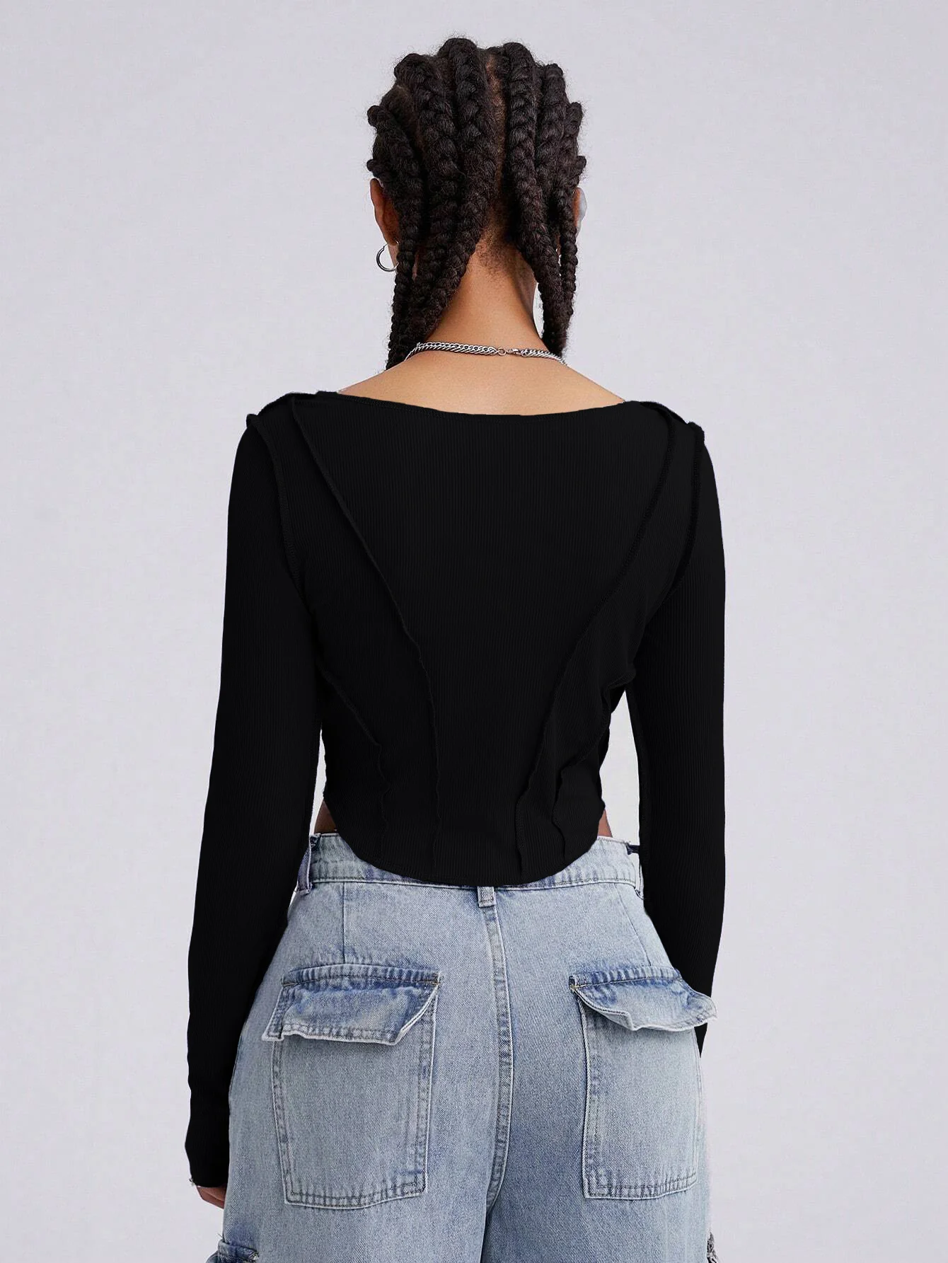 Black Full Sleeve Corset Style Top - Image 2