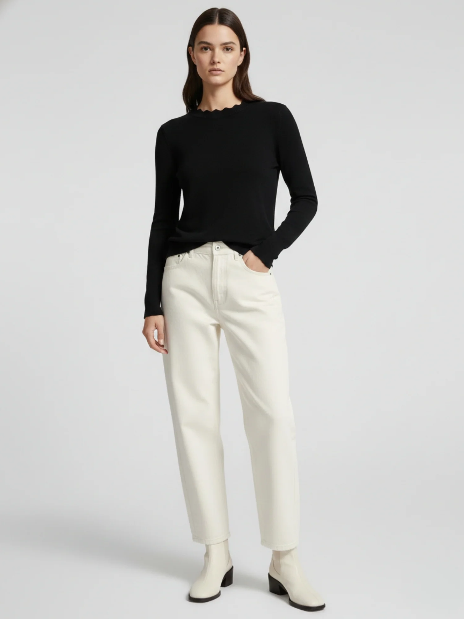 Black Full Sleeve Crew Neck Regular Sweater - Image 3