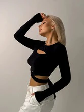 Black Full Sleeve Cut-Out Detail Back Tie-Up Top - Image 5