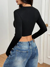 Black Full Sleeve Cut-Out Detail Top - Image 2