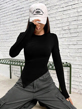 Black Full Sleeve Fitted Top With Asymmetric Top - Image 2