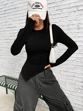 Black Full Sleeve Fitted Top With Asymmetric Top - Image 3