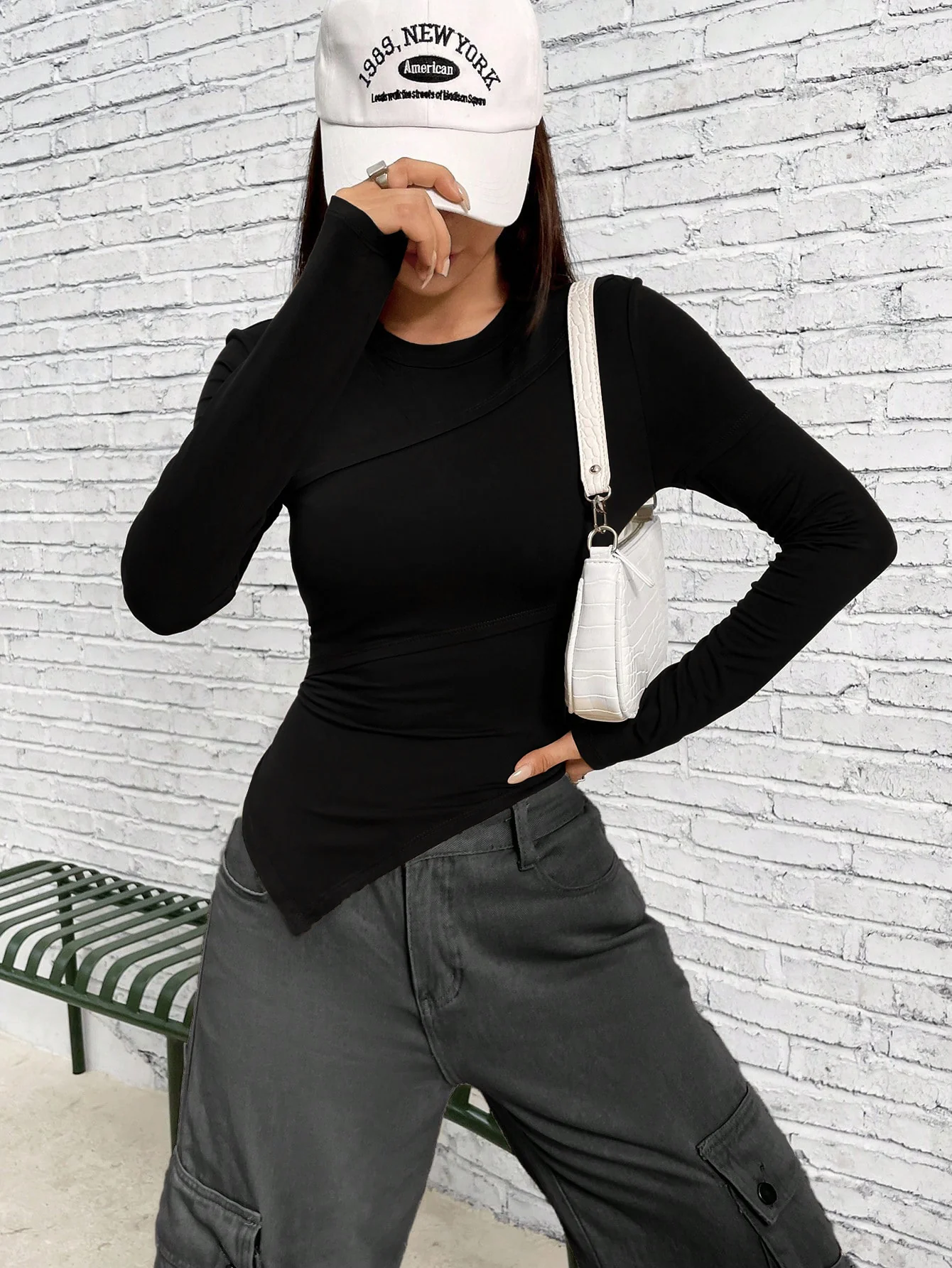 Black Full Sleeve Fitted Top With Asymmetric Top - Image 6